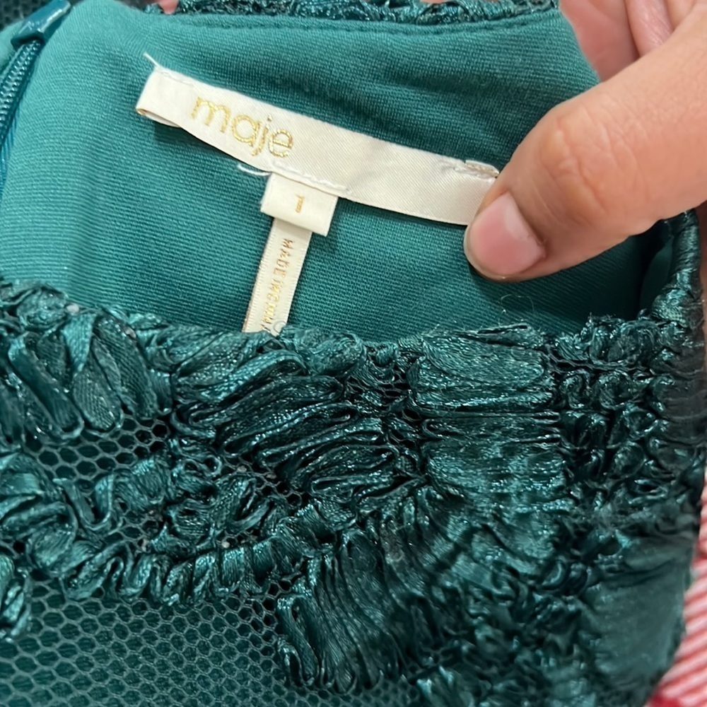 Maje Emerald Green Lace Mesh Midi Dress size 1 - Picture 4 of 9